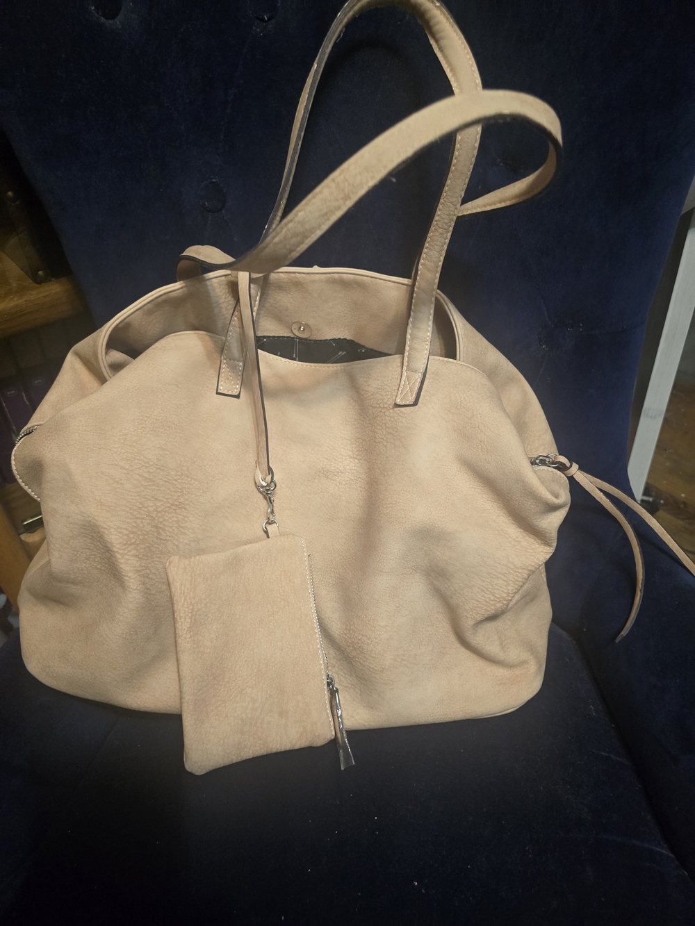 Free People Women's Beige Leather Tote Bag with Pouch